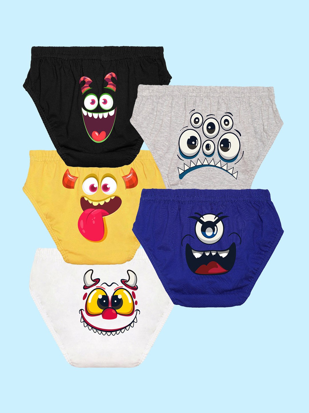 

NUSYL Boys Pack Of 5 Printed Pure Cotton Basic Briefs NUBCBRFPO5.0043, Grey