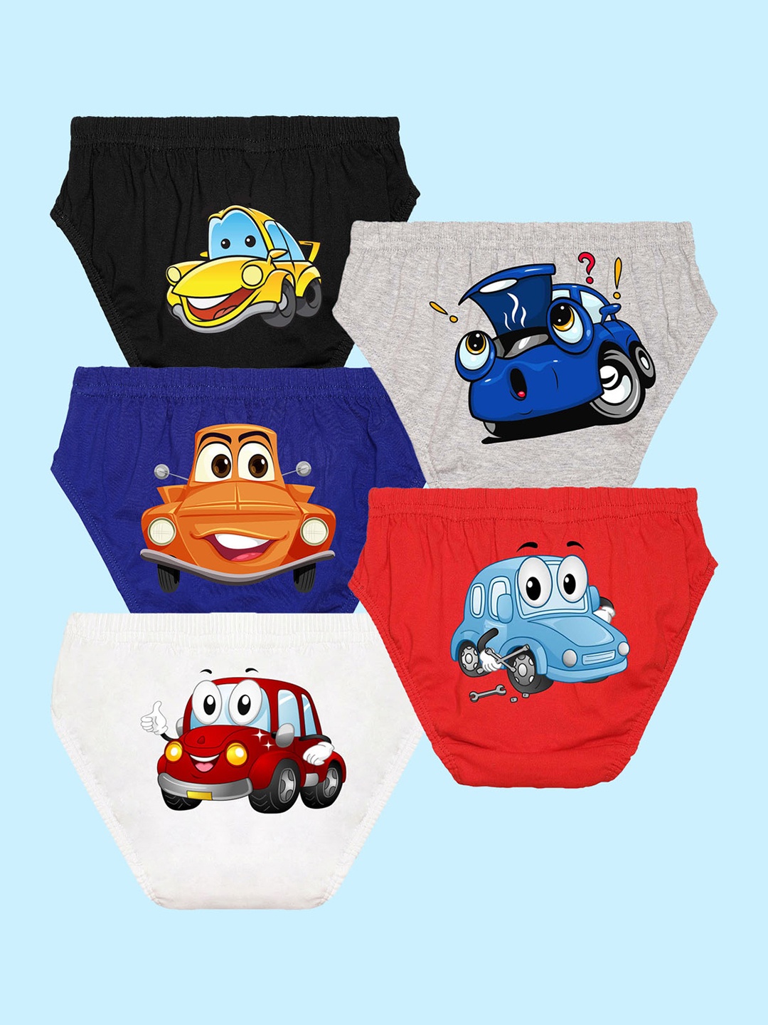 

NUSYL Boys Pack Of 5 Printed Pure Cotton Basic Briefs NUBCBRFPO5.0051, White