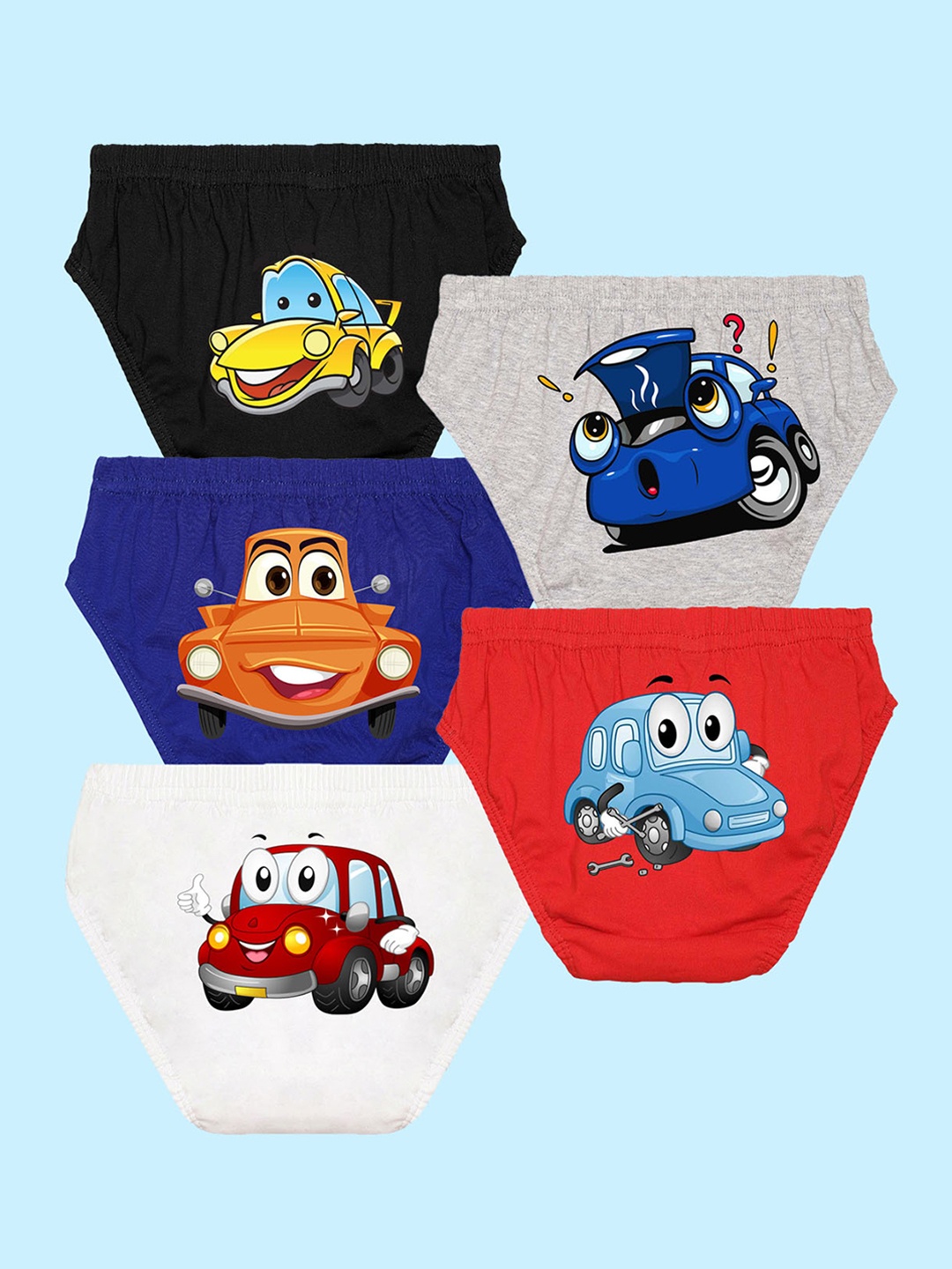 

NUSYL Boys Pack Of 5 Cars Printed Pure Cotton Basic Briefs NUBCBRFPO5.0051, Blue