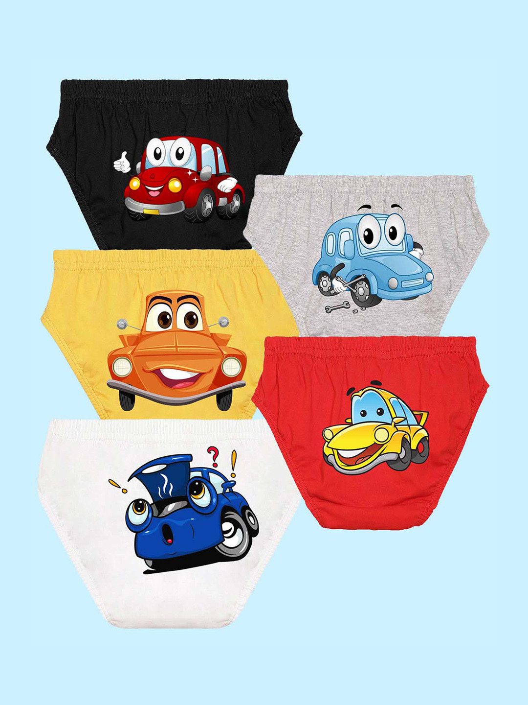 

NUSYL Boys Pack Of 5 Printed Pure Cotton Basic Briefs NUBCBRFPO5.0049, Yellow