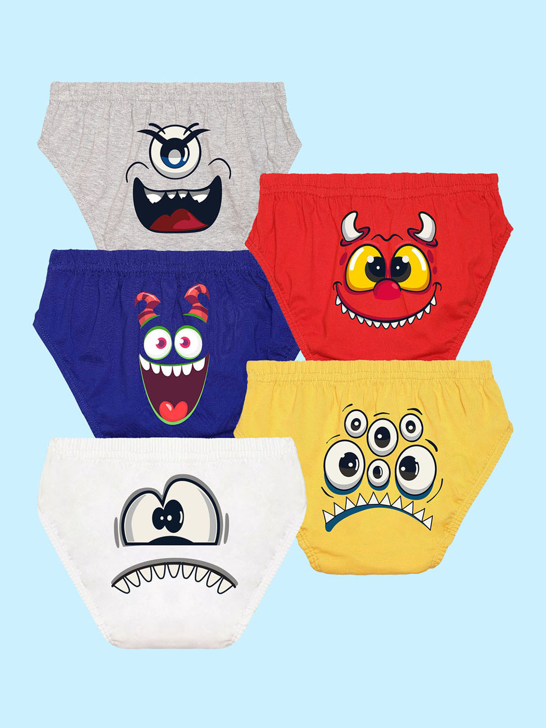 

NUSYL Boys Pack Of 5 Printed Pure Cotton Basic Briefs NUBCBRFPO5.0048, Yellow