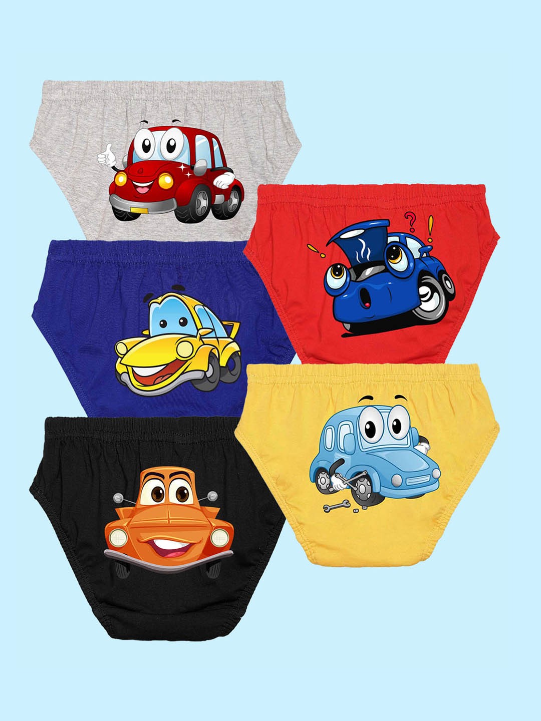 

NUSYL Boys Pack Of 5 Printed Pure Cotton Basic Briefs NUSYL Boys Pack Of 5 Printed Pure C, Grey