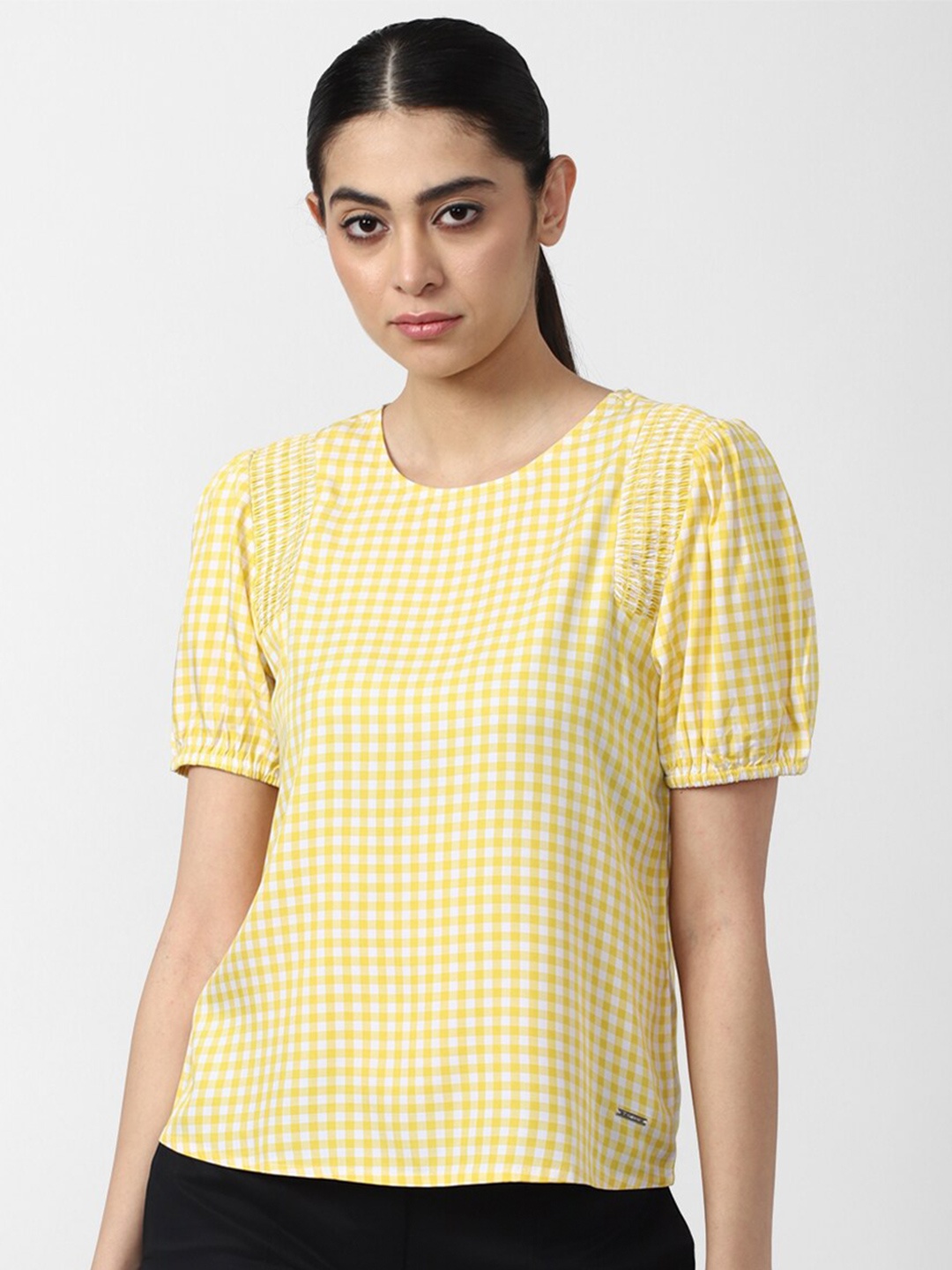 

Van Heusen Woman Checked Puff Sleeves Top, Yellow