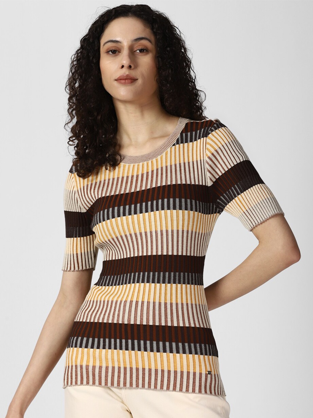 

Van Heusen Woman Ribbed Fitted Top, Beige