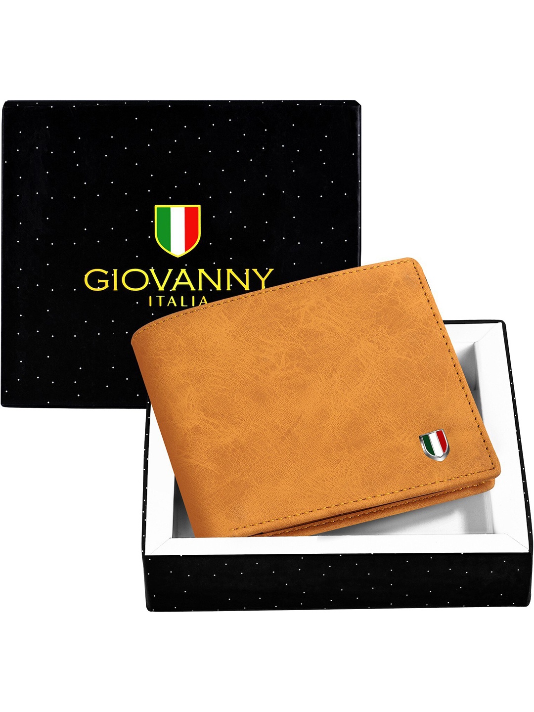 

GIOVANNY Men Leather Two Fold Wallet, Tan