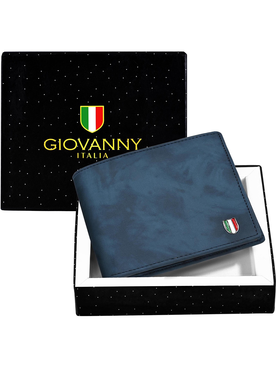 

GIOVANNY Men Abstract Printed Leather Two Fold Wallet, Blue