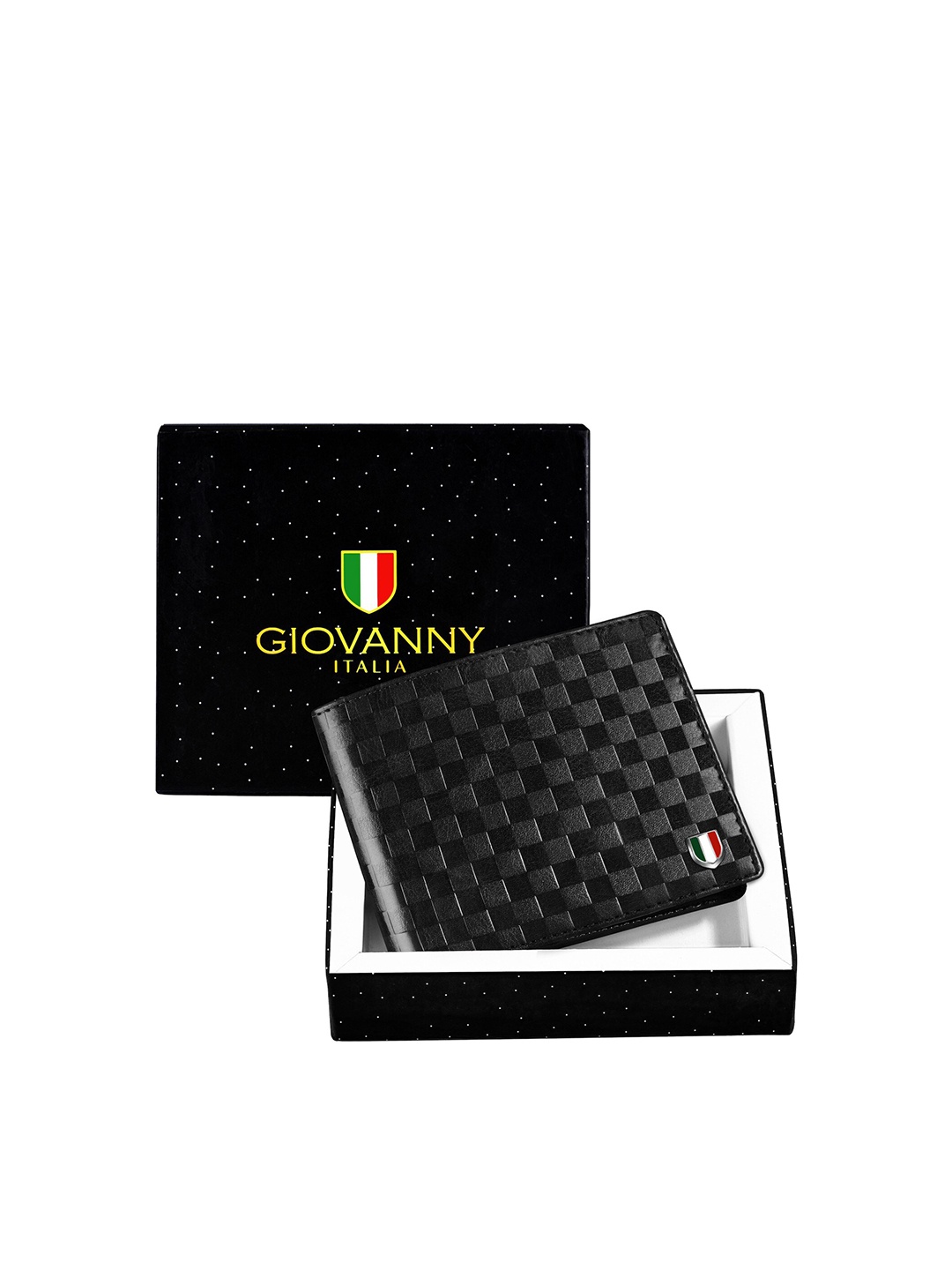 

GIOVANNY Men Checked Leather Two Fold Wallet, Black