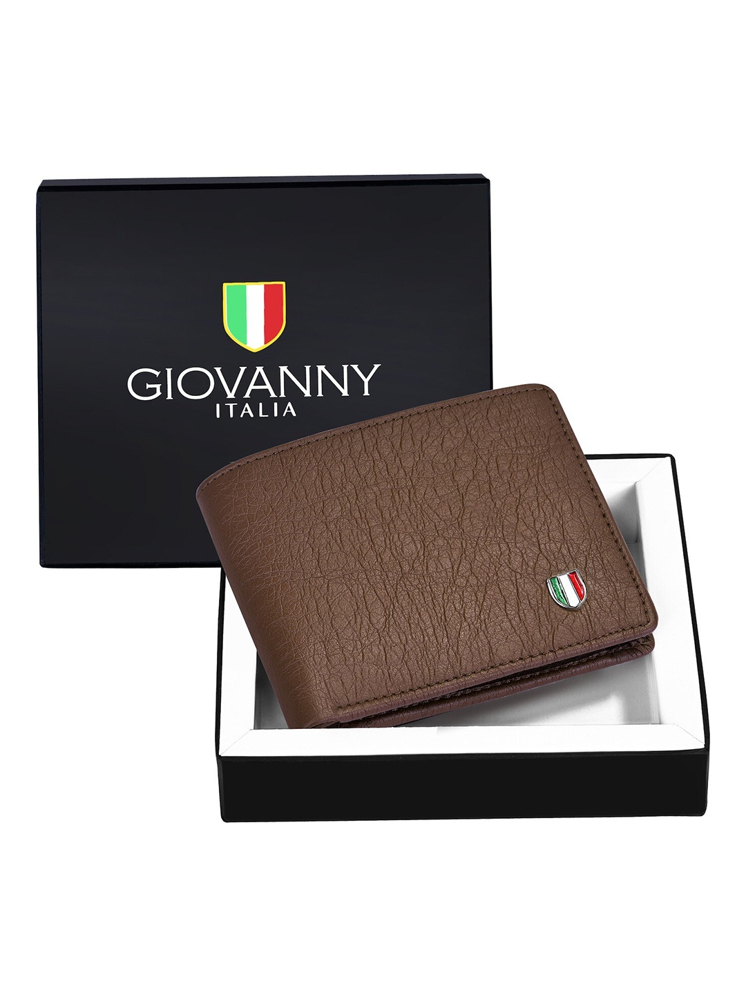 

GIOVANNY Men Textured Leather Two Fold Wallet, Brown