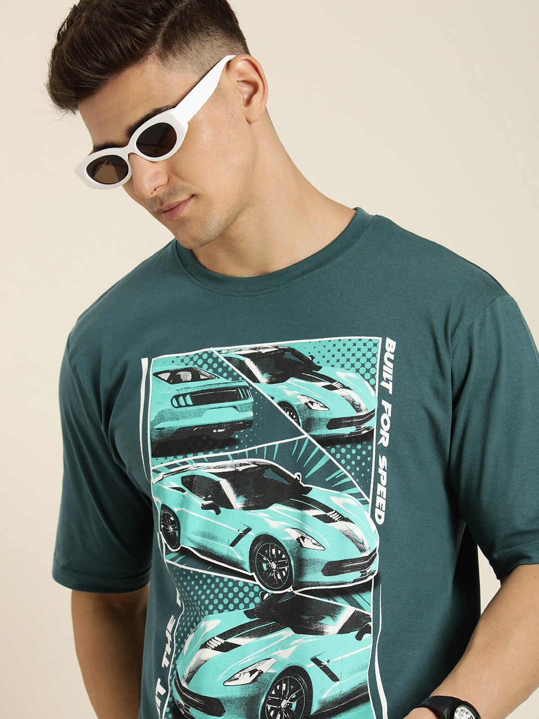 

Difference of Opinion Men Graphic Printed Oversized T-shirt, Green