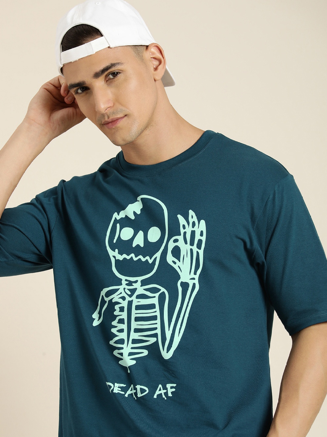 

Difference of Opinion Men Graphic Printed Oversized T-shirt, Blue