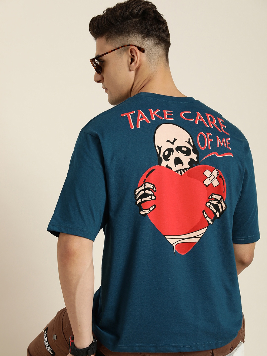 

Difference of Opinion Men Graphic Printed Oversized T-shirt, Blue