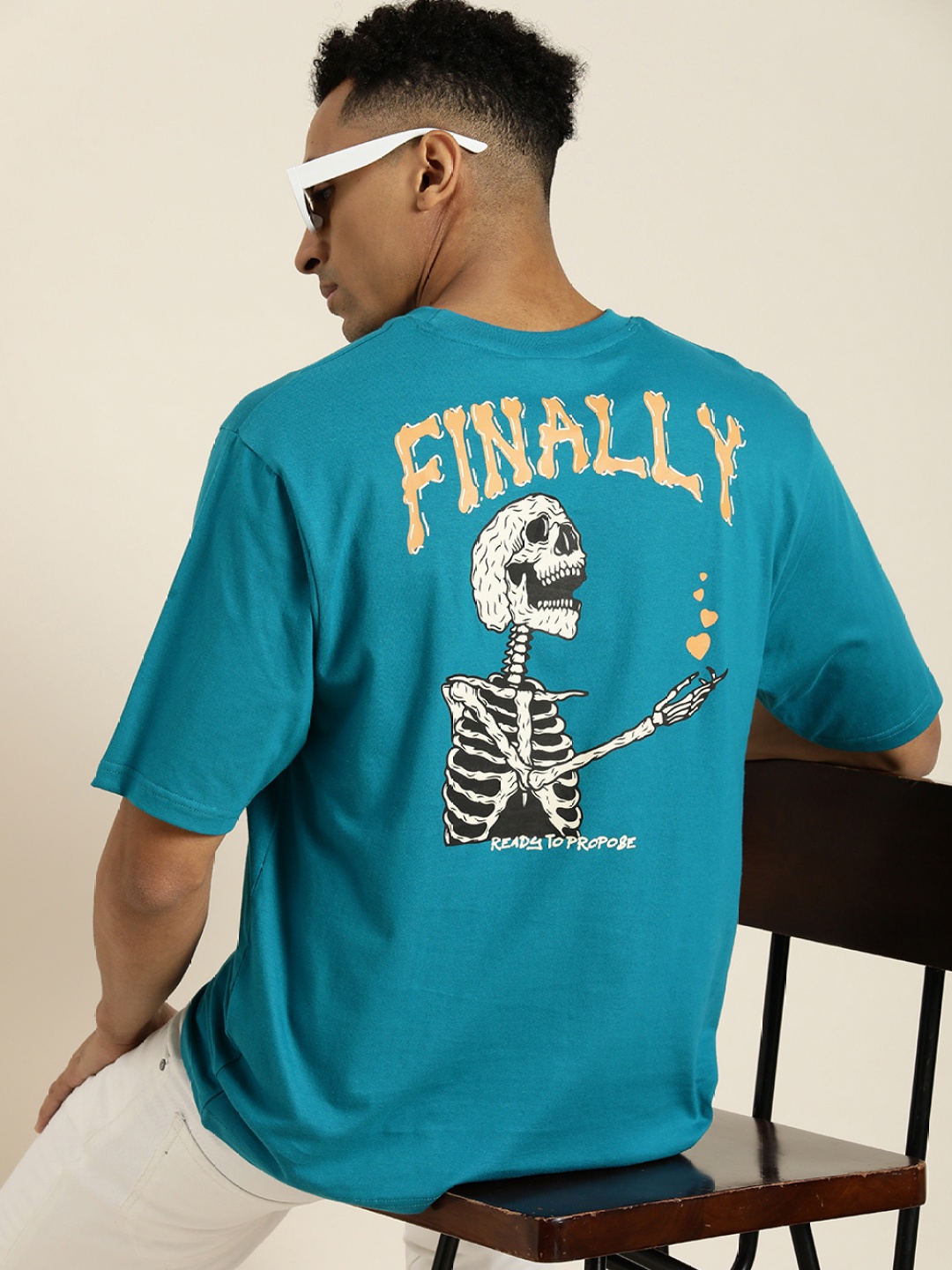

Difference of Opinion Men Graphic Printed Oversized T-shirt, Blue