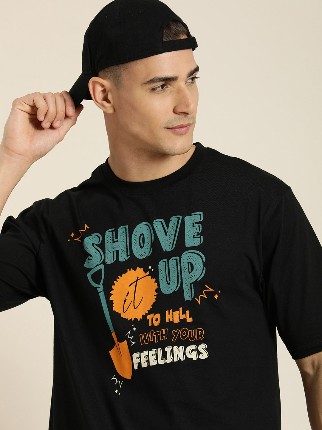 

Difference of Opinion Men Graphic Printed Oversized T-shirt, Black
