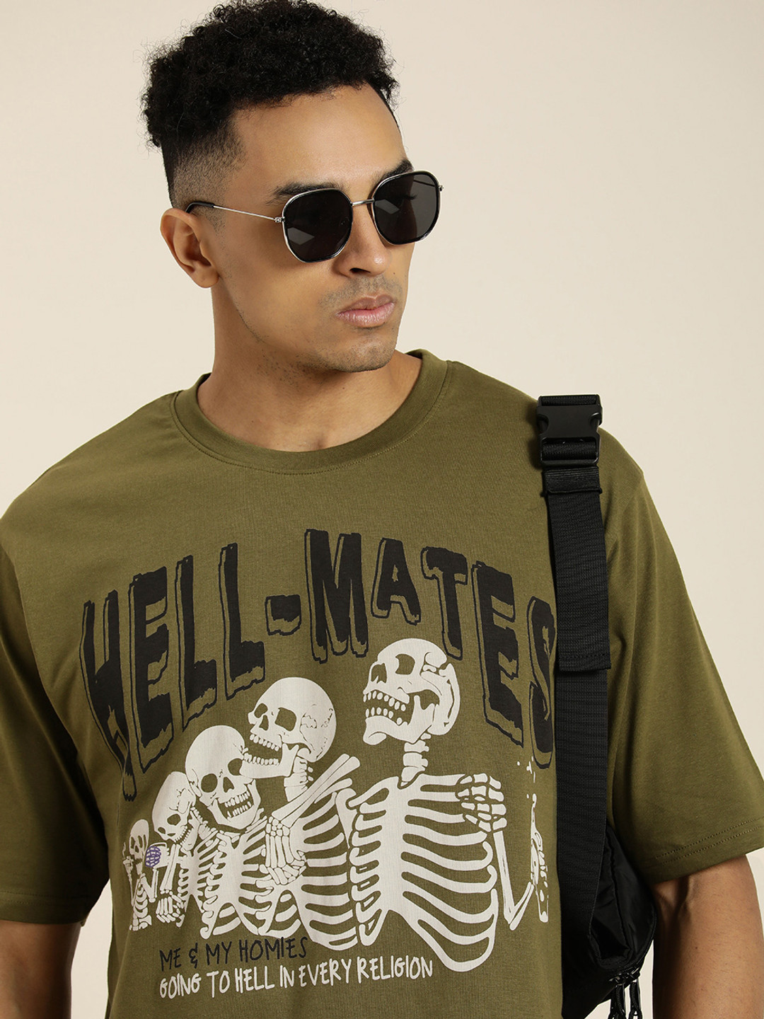 

Difference of Opinion Men Graphic Printed Oversized T-shirt, Olive