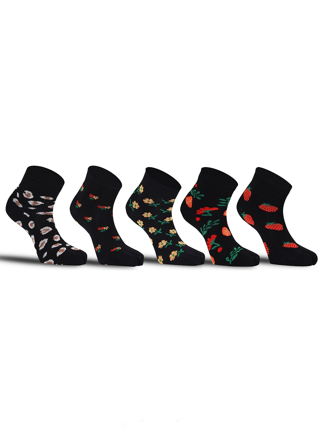 

RC. ROYAL CLASS Women Pack Of 5 Patterned Cotton Ankle Length Socks, Black