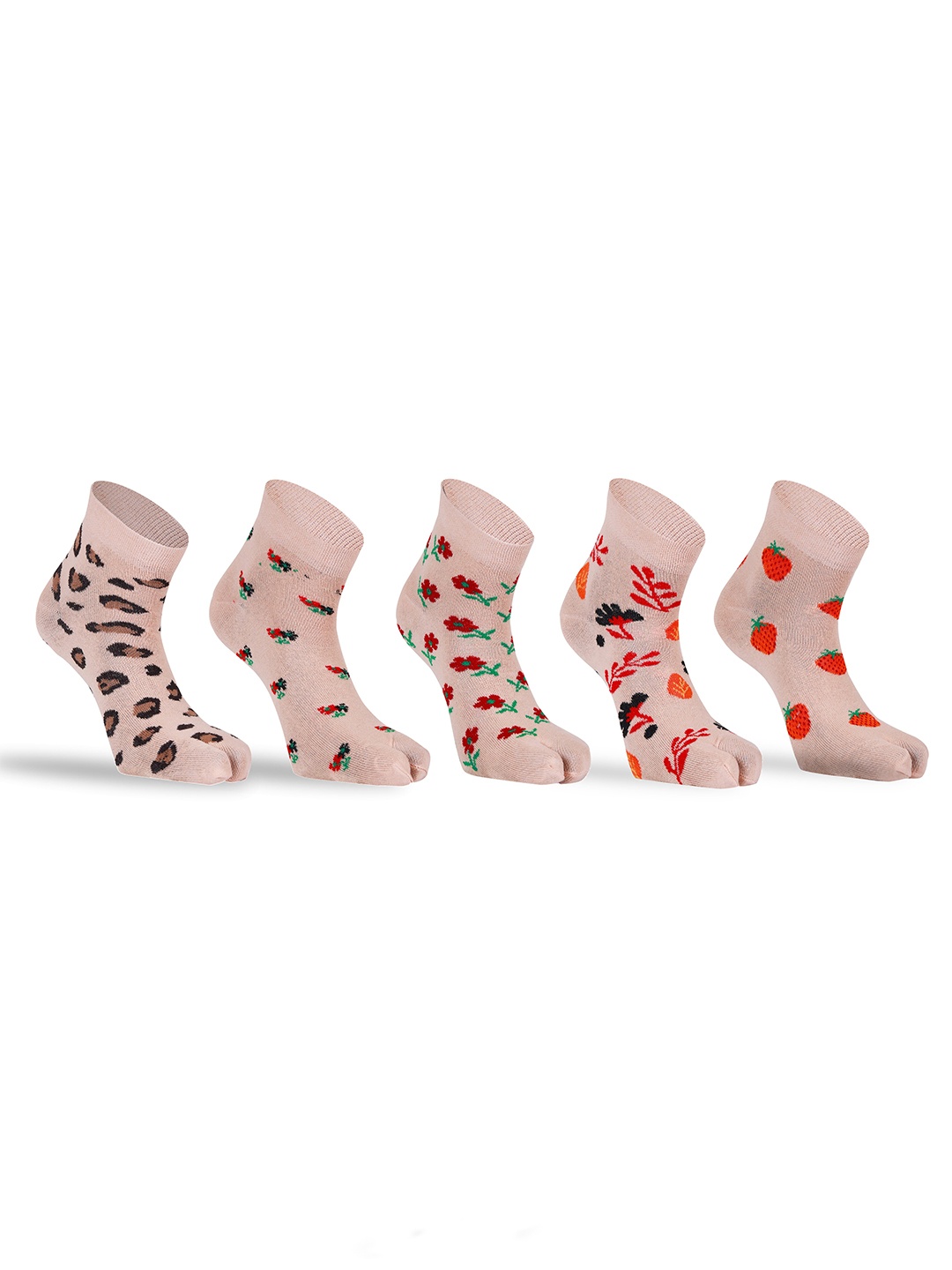

RC. ROYAL CLASS Women Pack Of 5 Patterned Cotton Ankle Length Socks, Beige