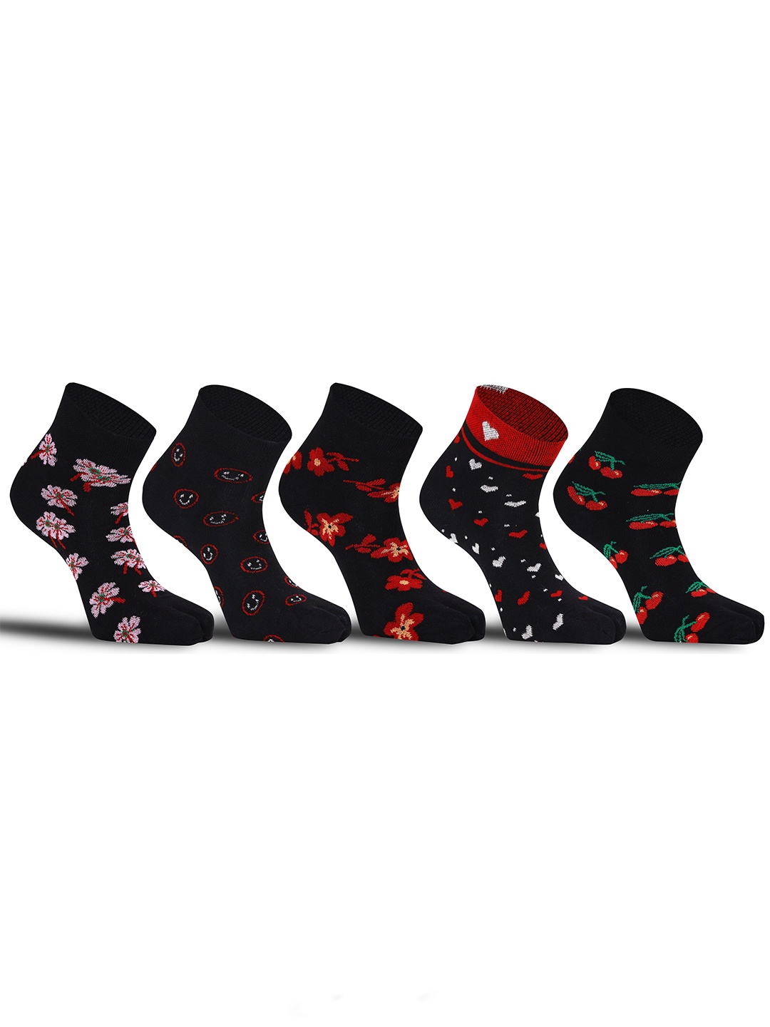 

RC. ROYAL CLASS Women Pack Of 5 Patterned Cotton Ankle Length Socks, Black