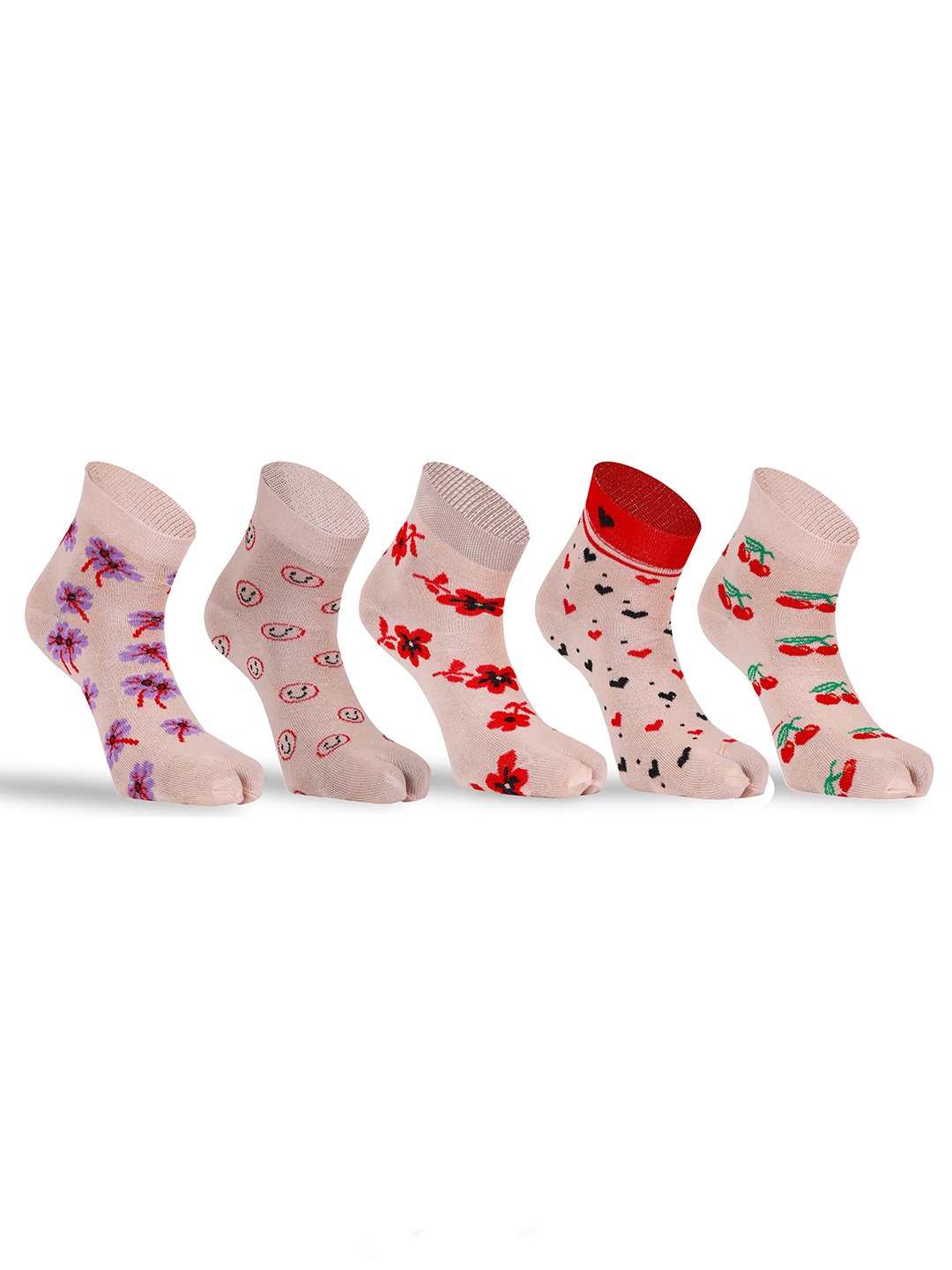 

RC. ROYAL CLASS Women Pack Of 5 Patterned Cotton Ankle Length Socks, Beige