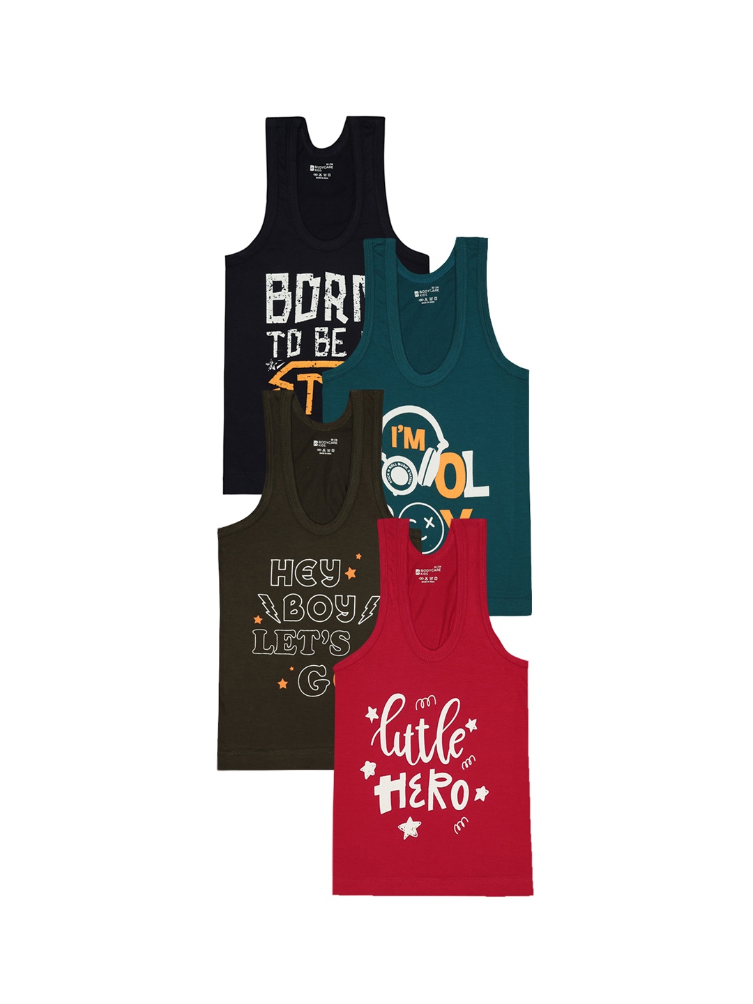Bodycare Boys Pack Of 4 Assorted Cotton Innerwear Vests