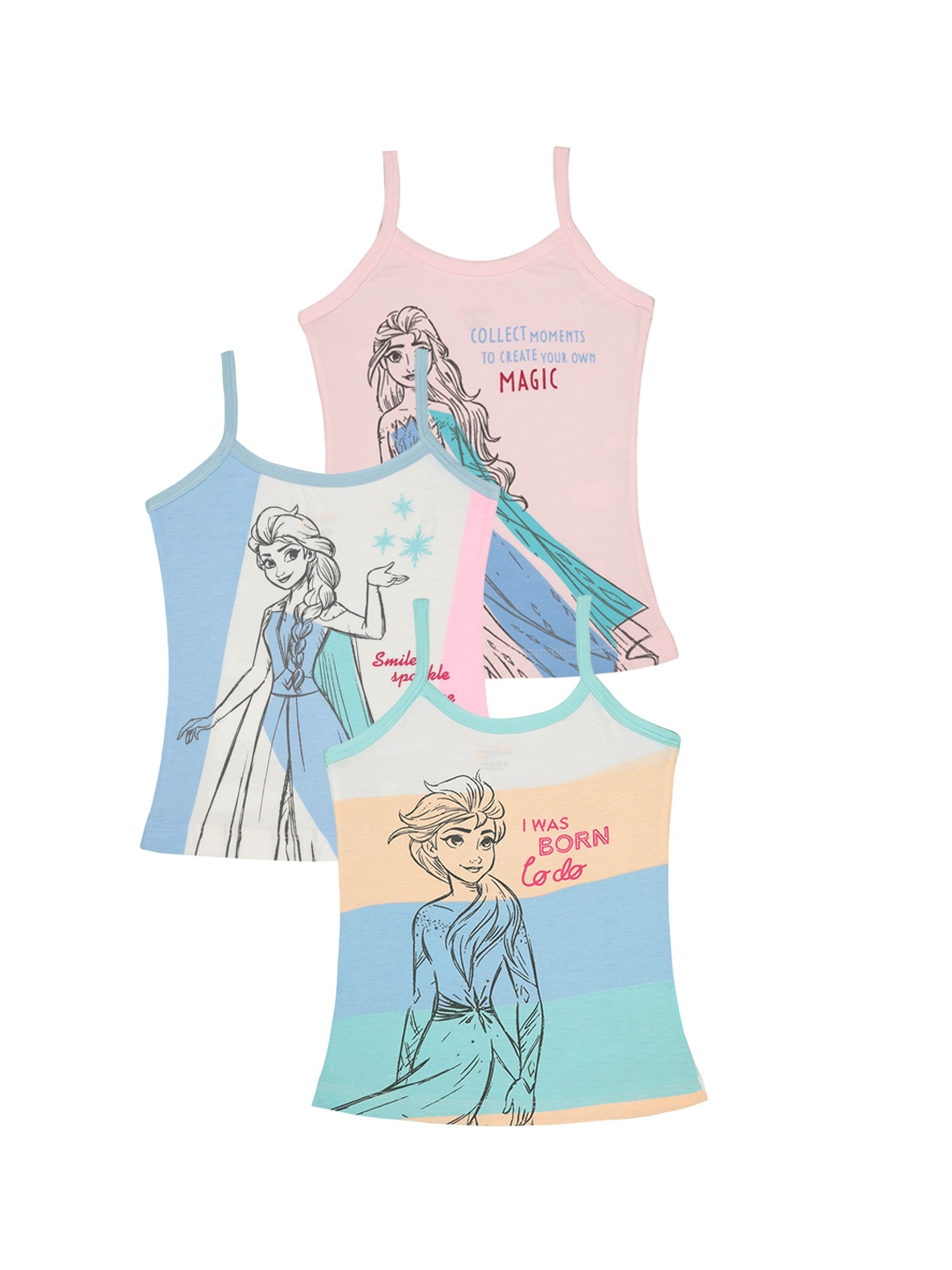 

Bodycare Girls Pack Of 3 Assorted Frozen Printed Pure Cotton Camisoles