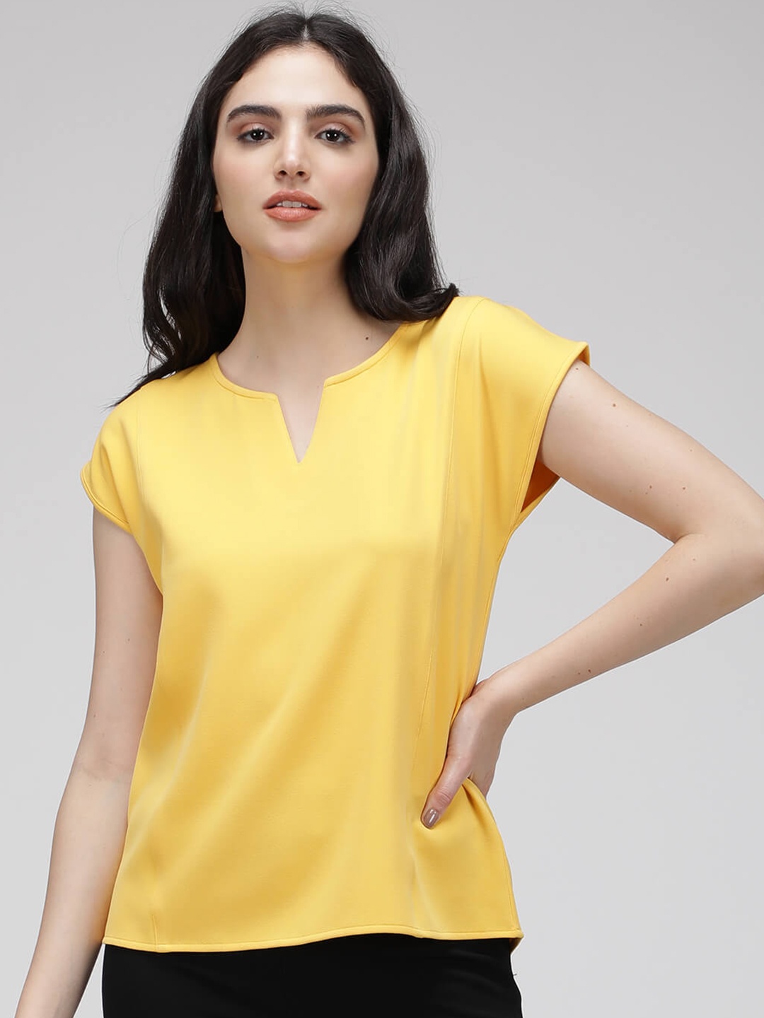 

IDK Round Neck Extended Sleeves Top, Yellow