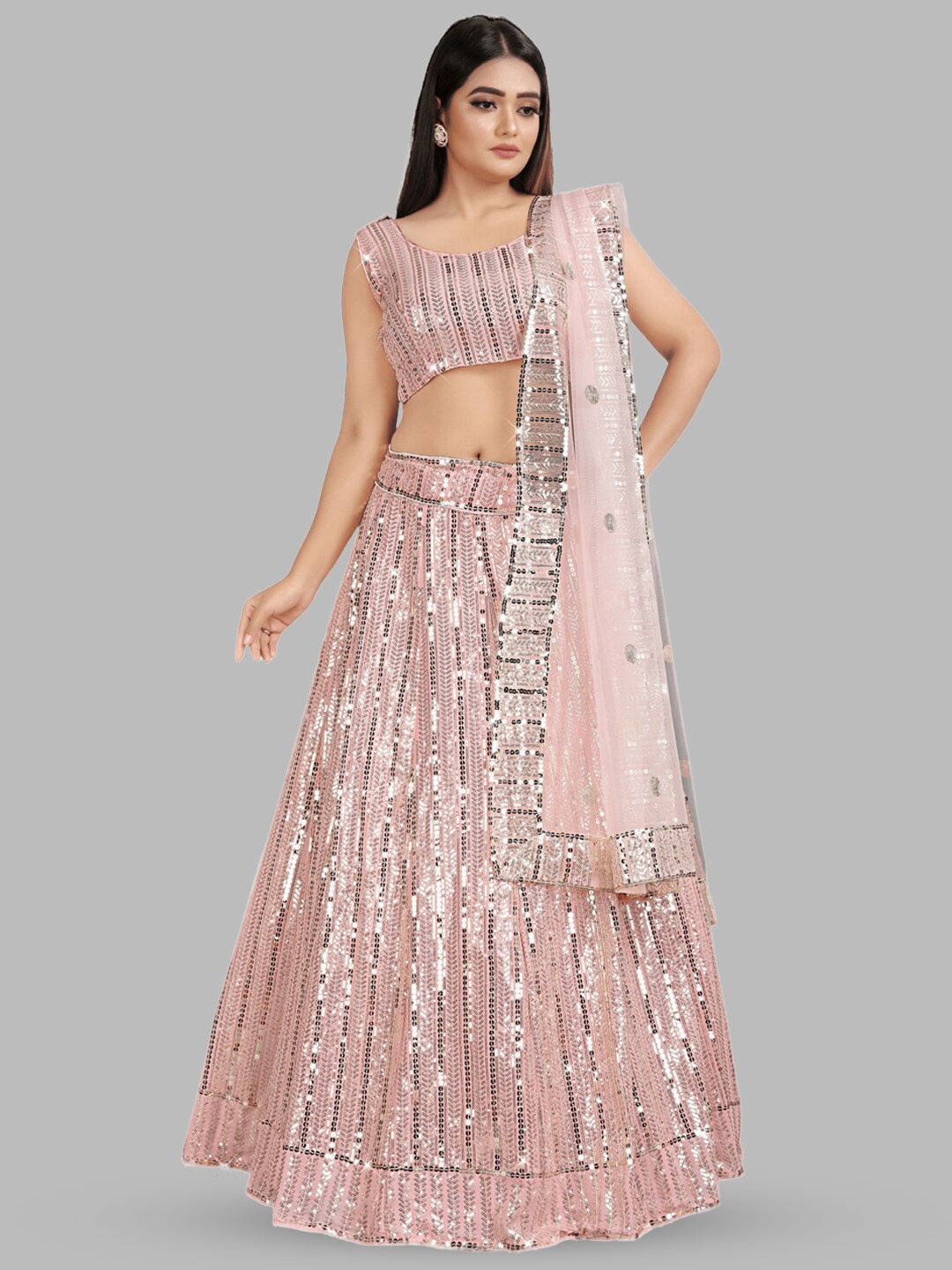 

TIKODI Embellished Sequinned Semi-Stitched Lehenga & Unstitched Blouse With Dupatta, Pink