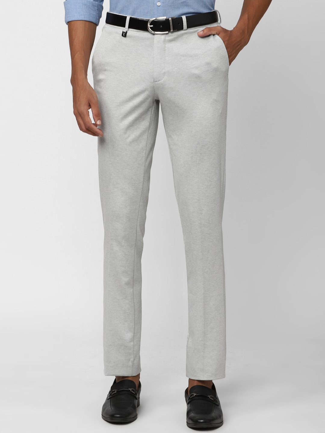 

V Dot Men Mid Rise Skinny Fit Plain Formal Trousers, Grey