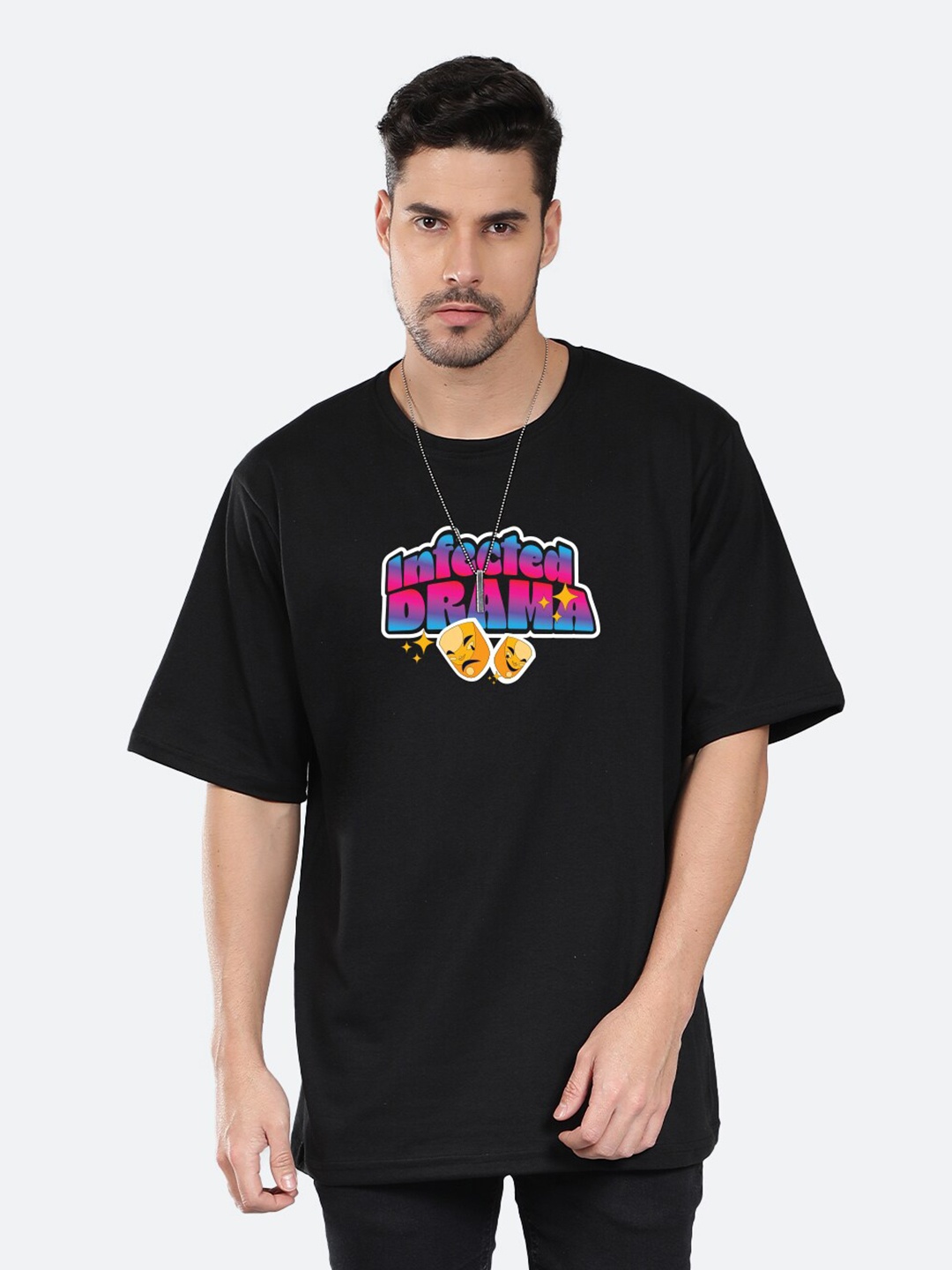 

Mad Over Print Typography Printed Cotton Oversized T-shirt, Black