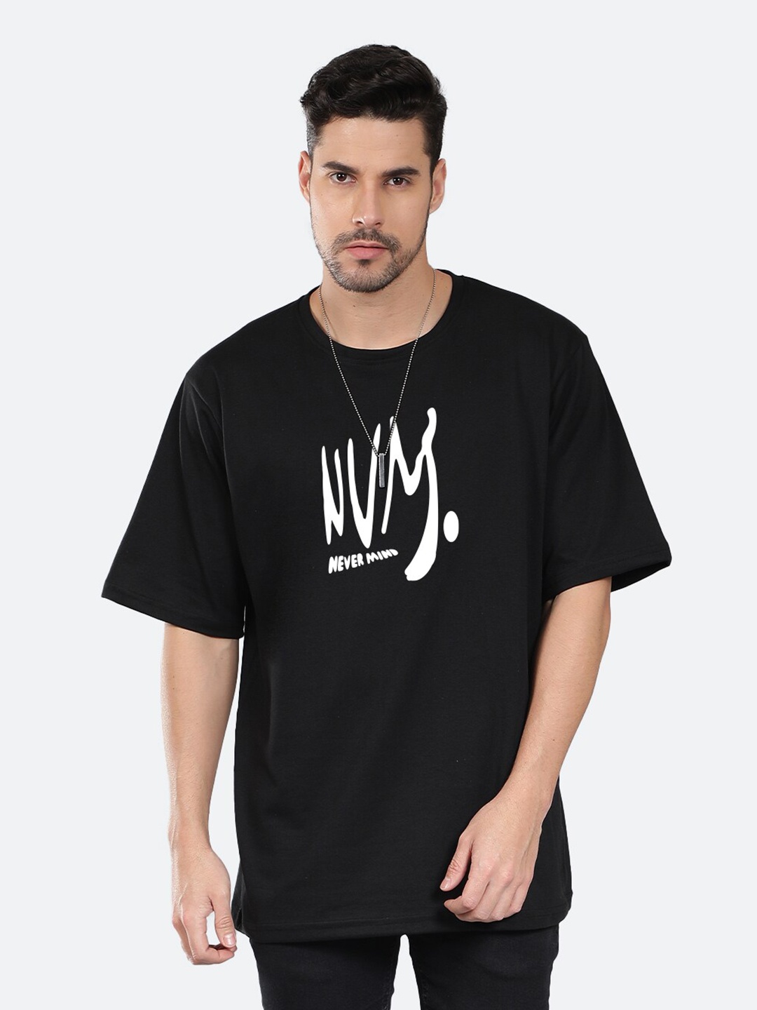 

Mad Over Print Typography Printed Cotton Oversized T-shirt, Black