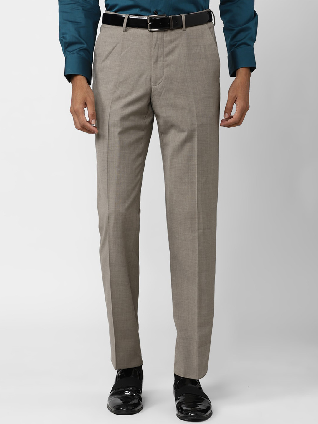 

Van Heusen Men Textured Mid-Rise Formal Trousers, Grey
