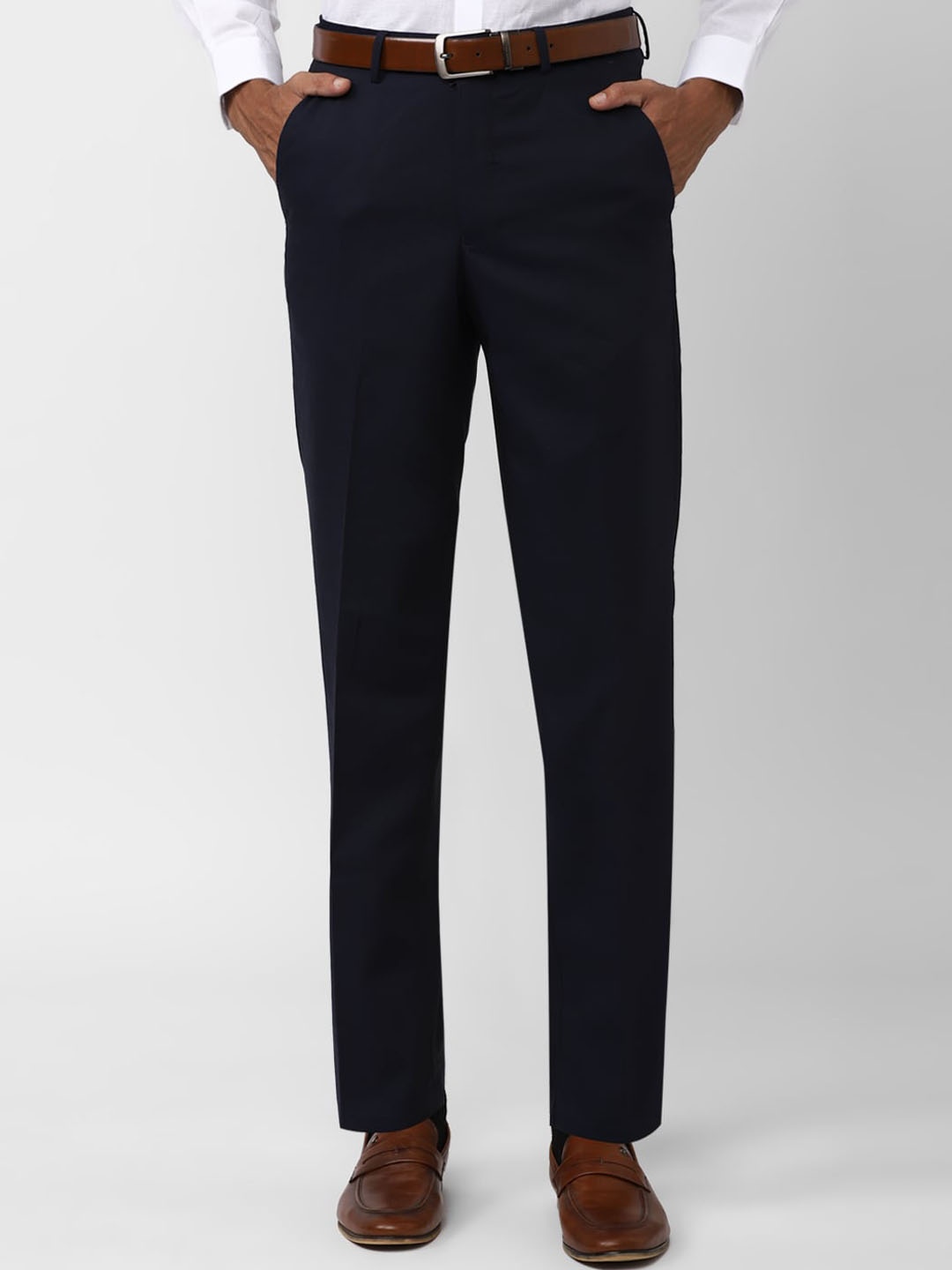 

Van Heusen Men Mid-Rise Regular Fit Formal Trousers, Navy blue