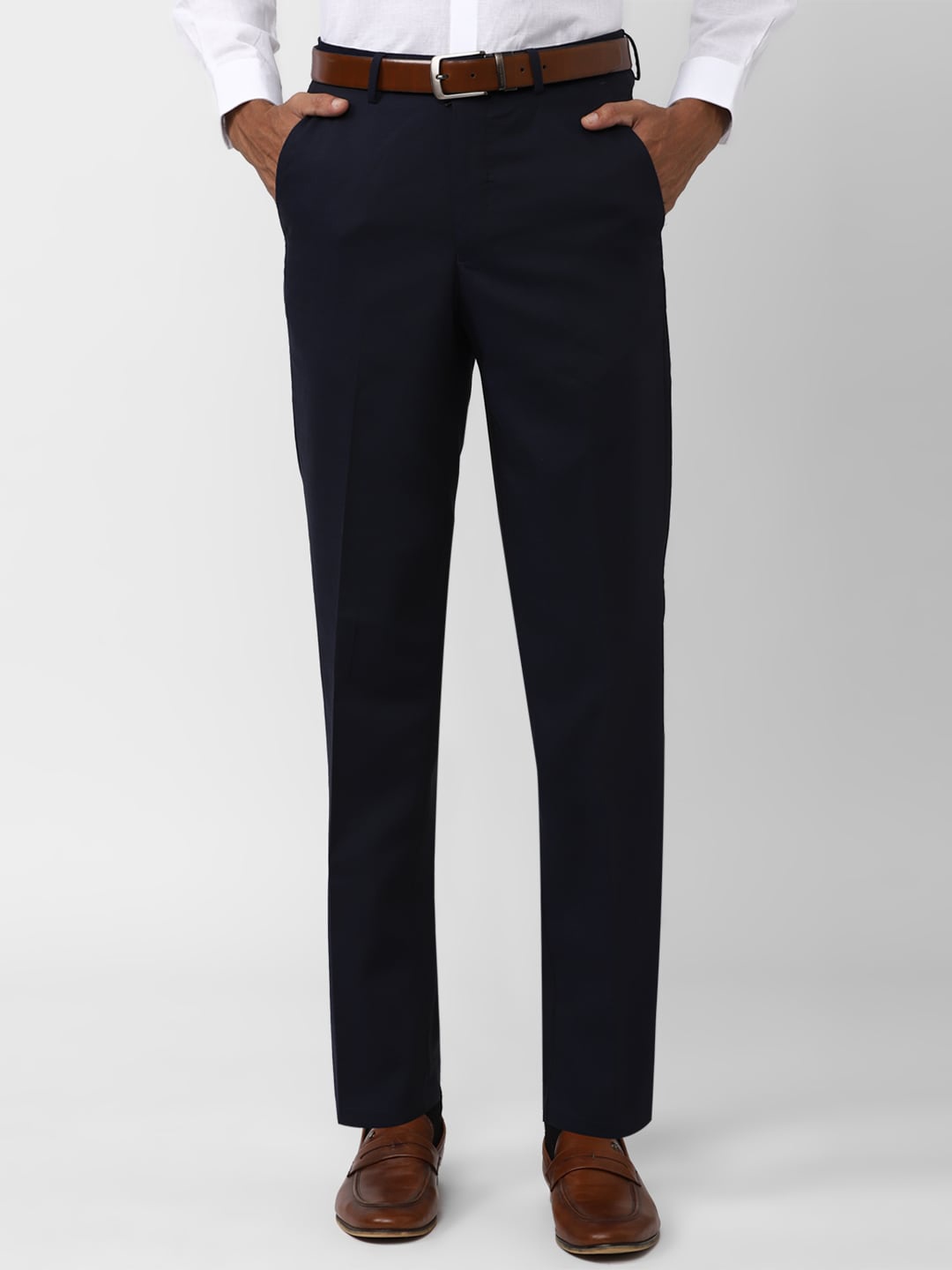 

Van Heusen Men Mid-Rise Regular Fit Formal Trousers, Navy blue