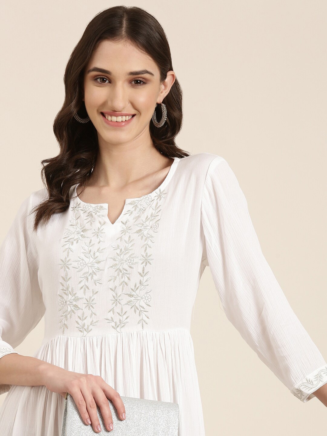 

SHOWOFF Floral Embroidered Cotton Fit & Flare Midi Dress, White
