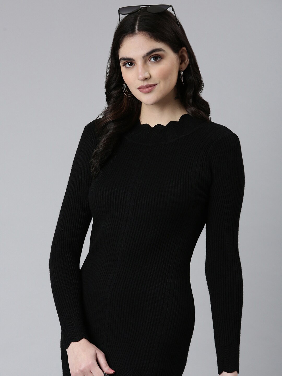 

SHOWOFF Round Neck Mini Bodycon Dress, Black