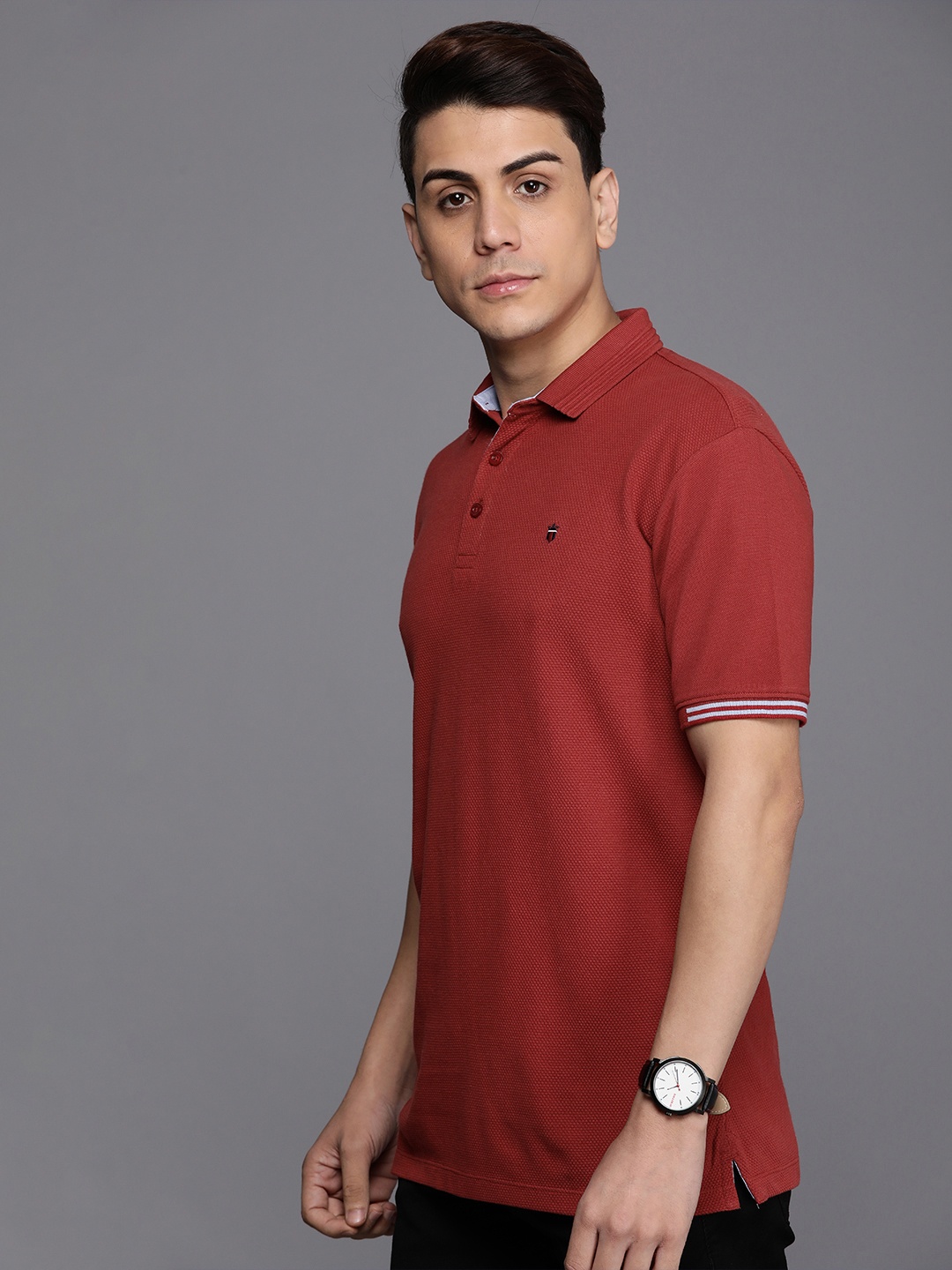 

Louis Philippe Jeans Men Polo Collar Pure Cotton Slim Fit T-shirt, Maroon