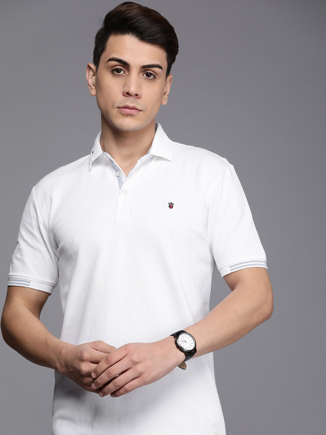 

Louis Philippe Jeans Men Polo Collar Pure Cotton Slim Fit T-shirt, White