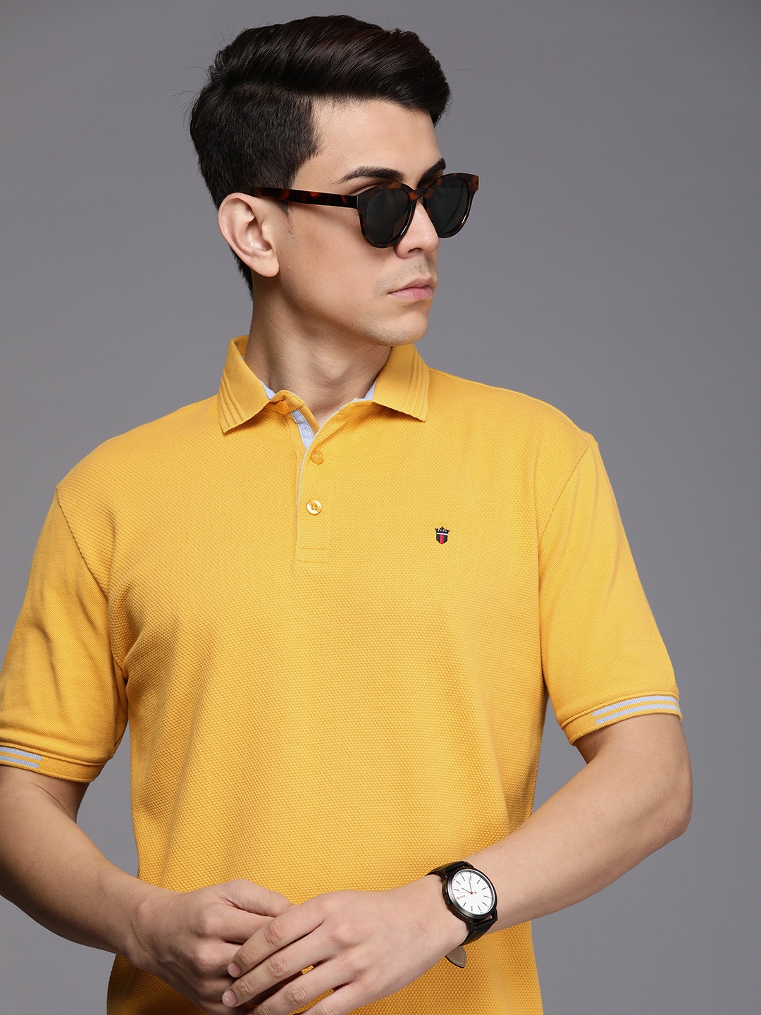 

Louis Philippe Jeans Men Polo Collar Pure Cotton Slim Fit T-shirt, Yellow
