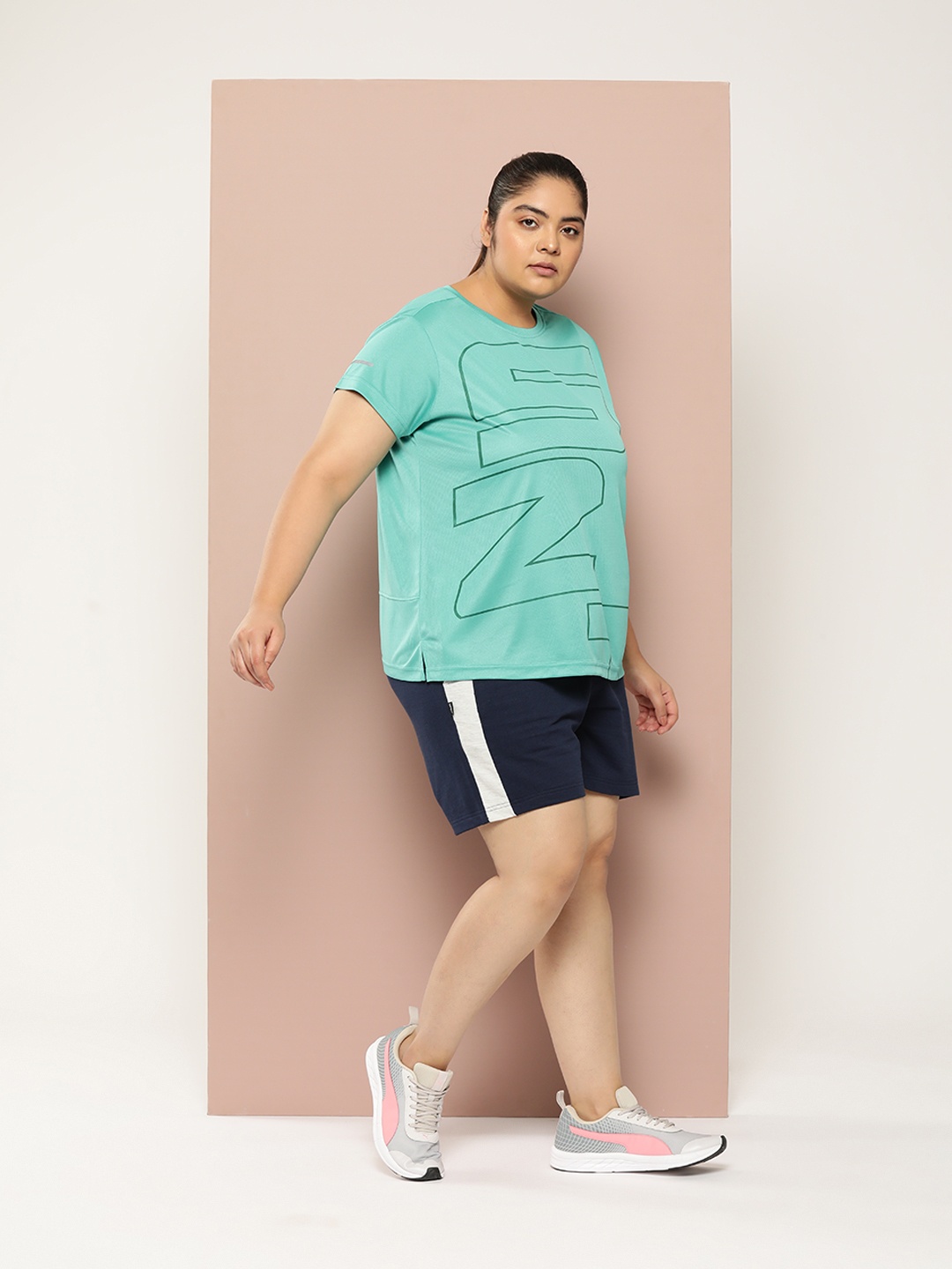 

Sztori Plus Size Typography Printed Active T-shirt, Turquoise blue