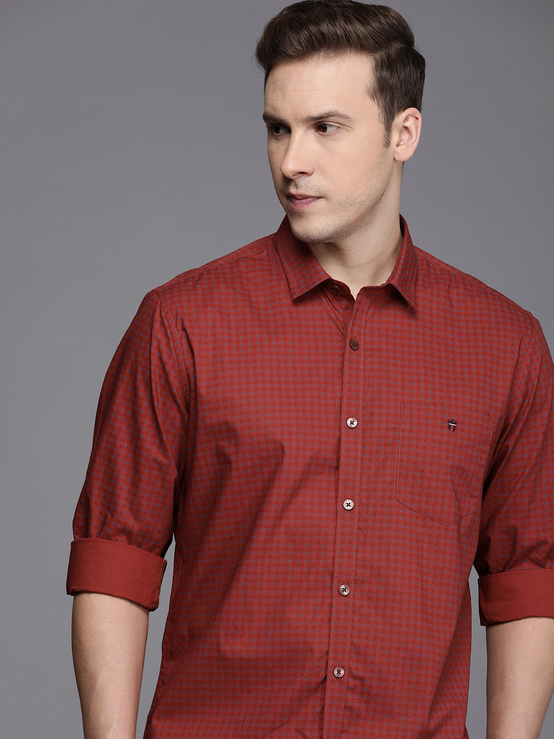 

Louis Philippe Sport Slim Fit Printed Pure Cotton Casual Shirt, Rust