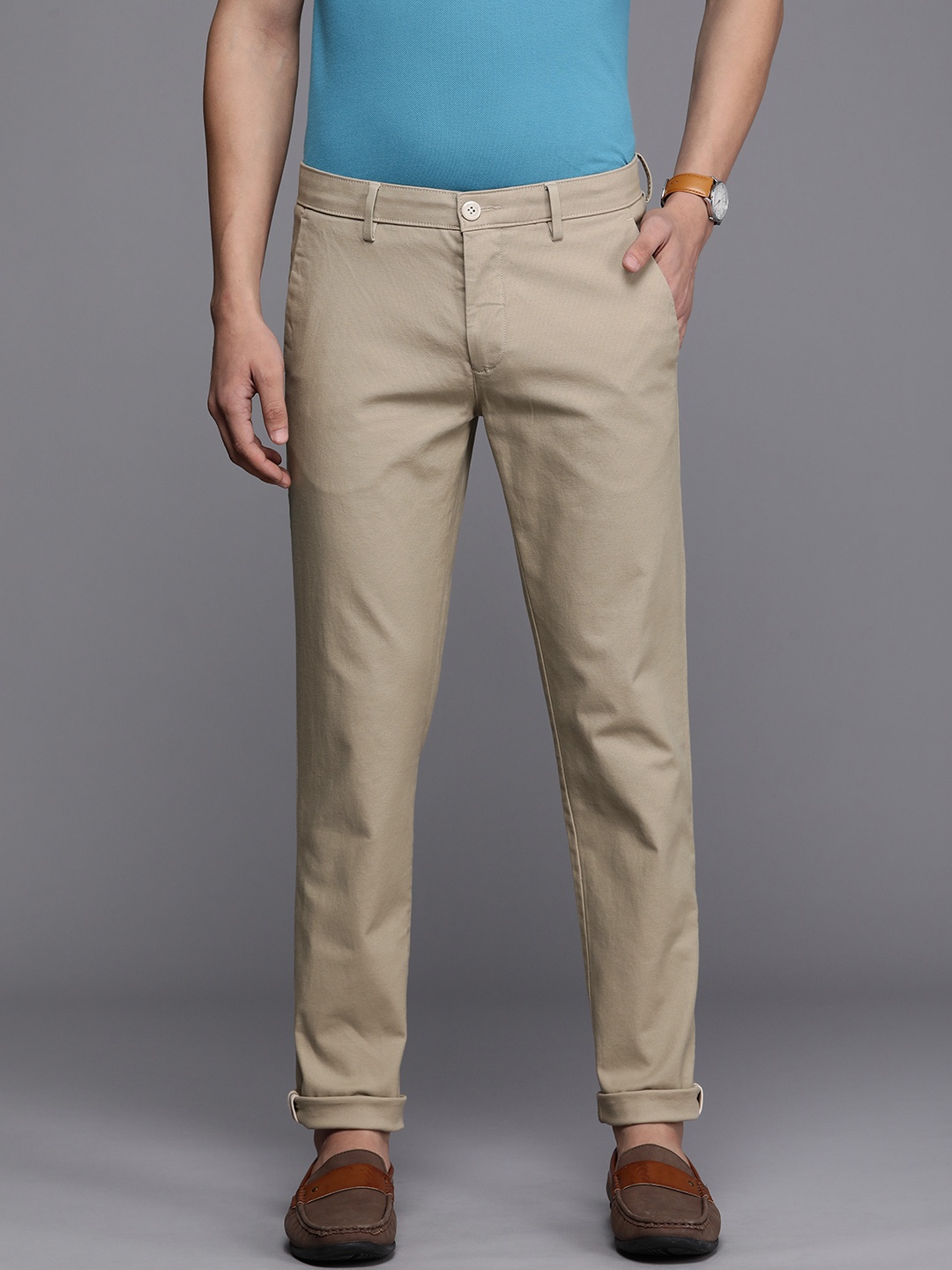 

Louis Philippe Sport Men Solid Chinos Trousers, Beige