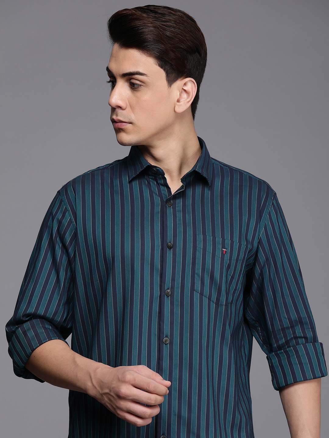 

Louis Philippe Sport Men Slim Fit Striped Casual Shirt, Teal