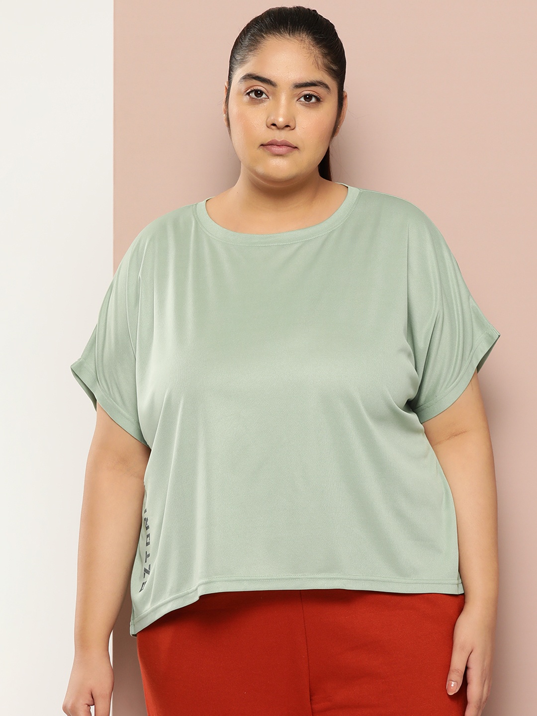 

Sztori Plus Size Typography Printed Active T-shirt, Green