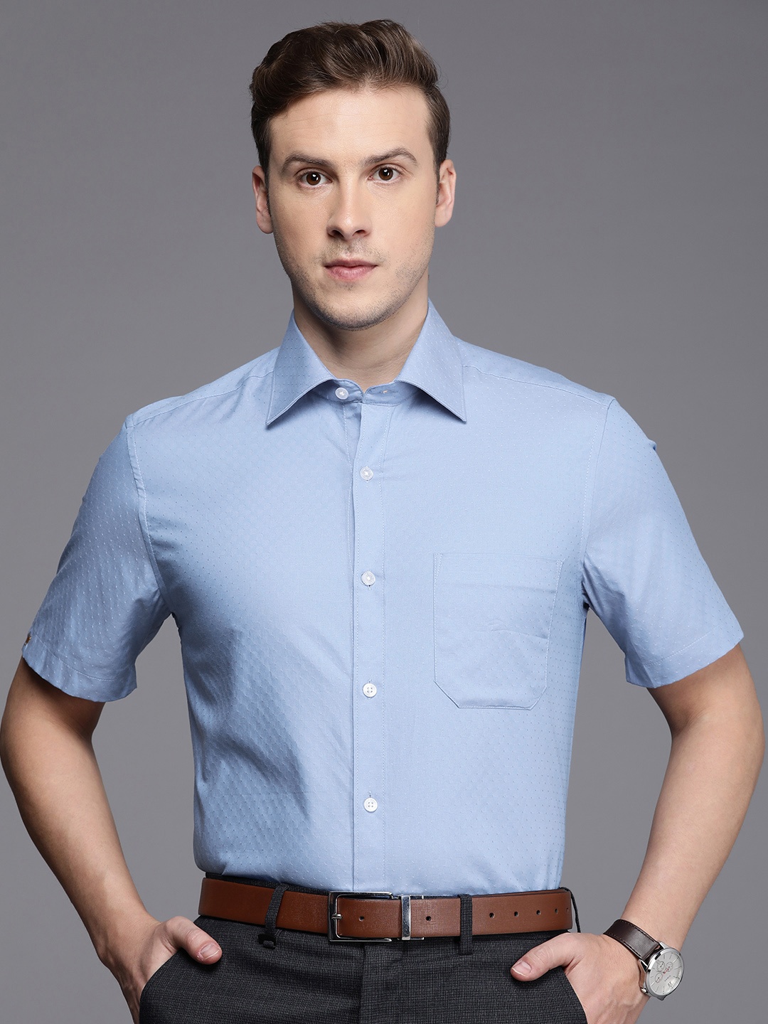

Louis Philippe Men Classic Cotton Formal Shirt, Blue