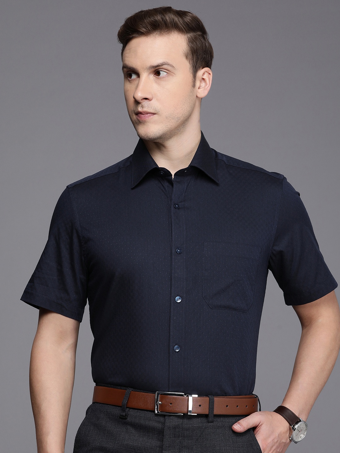 

Louis Philippe Men Classic Opaque Formal Shirt, Navy blue