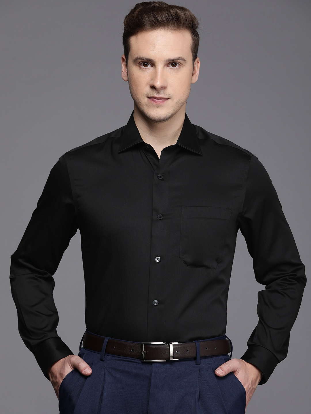 

Louis Philippe Men Classic Opaque Formal Shirt, Black