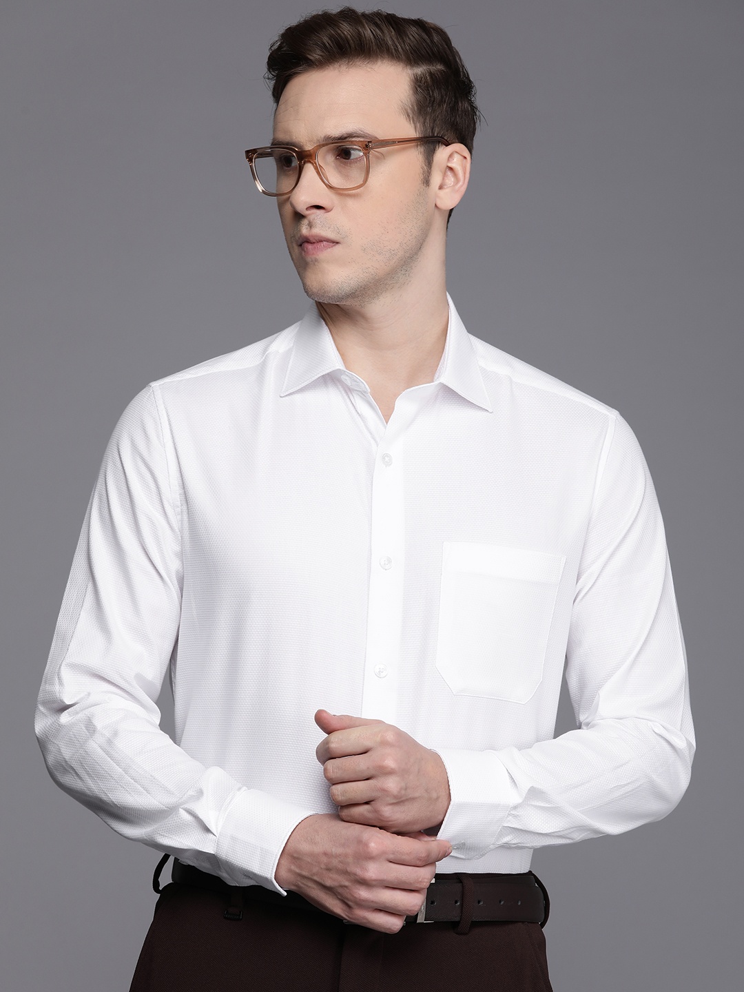 

Louis Philippe Men Classic Self Design Pure Cotton Formal Shirt, White