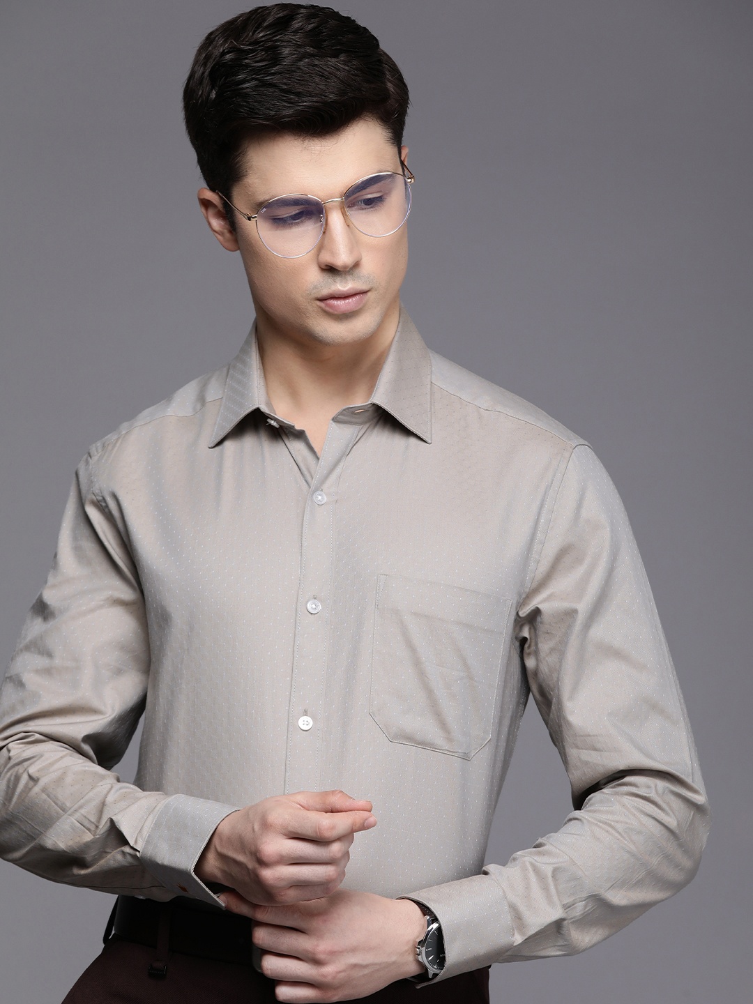 

Louis Philippe Men Classic Opaque Printed Cotton Formal Shirt, Grey