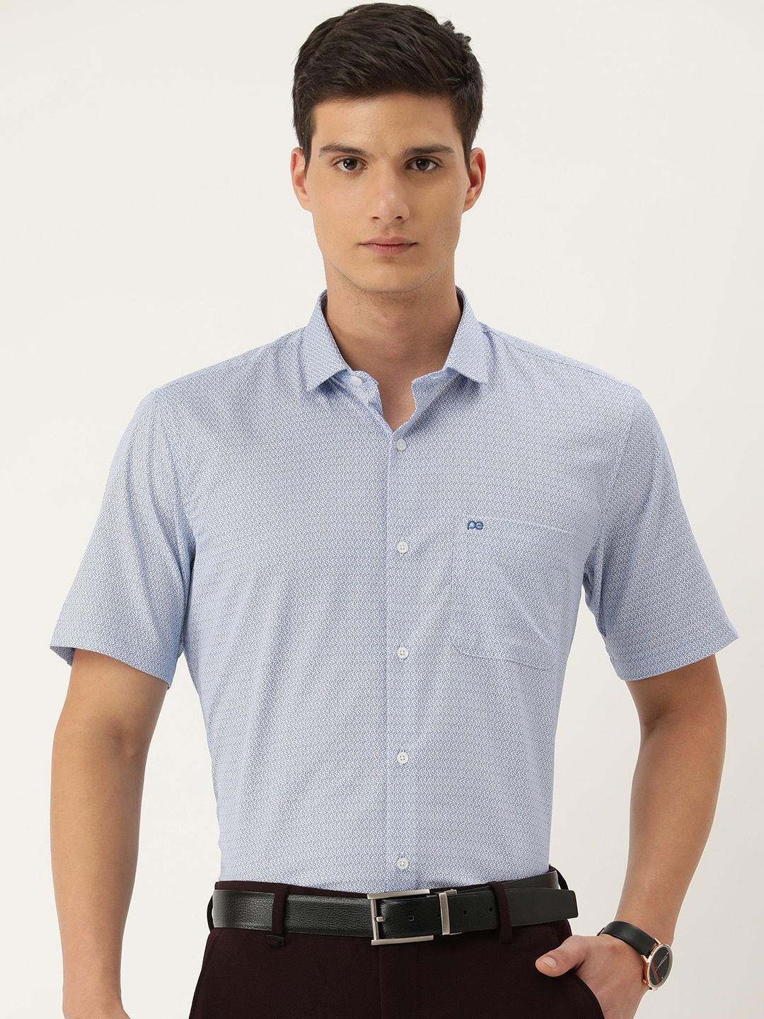 

Peter England Men Blue Nuvo Opaque Printed Pure Cotton Formal Shirt