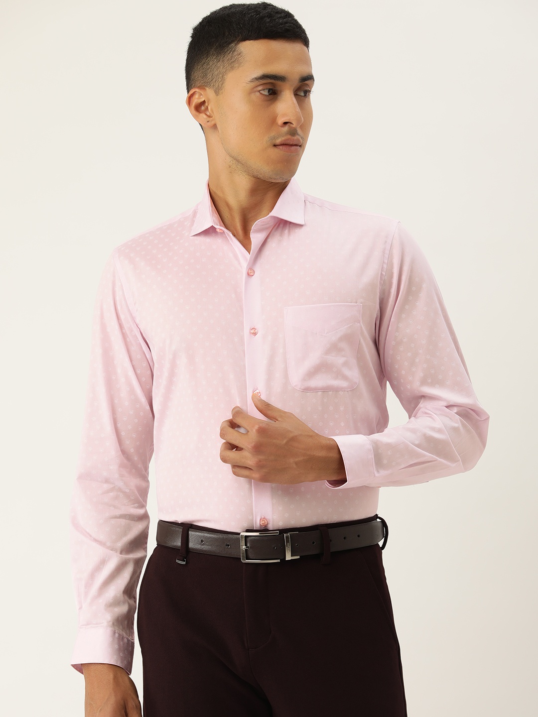 

Peter England Men Slim Fit Opaque Printed Formal Shirt, Pink