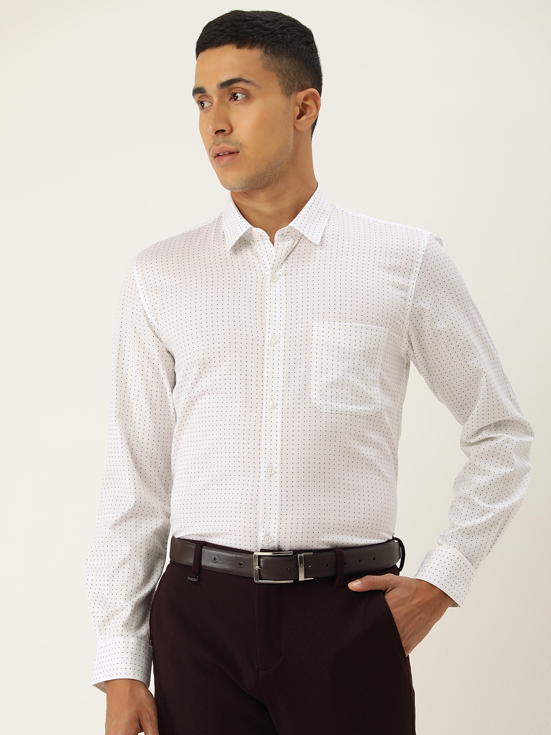 

Peter England Men Slim Fit Opaque Printed Pure Cotton Formal Shirt, White